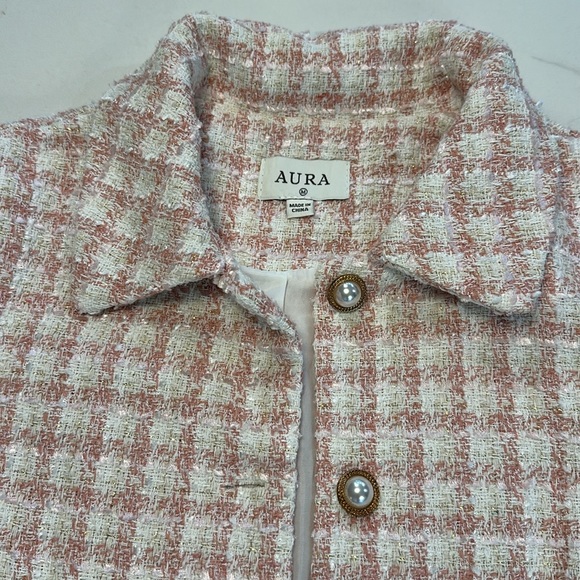 Aura NWT Pink Plaid and Pearl Cropped Blazer - Picture 3 of 5